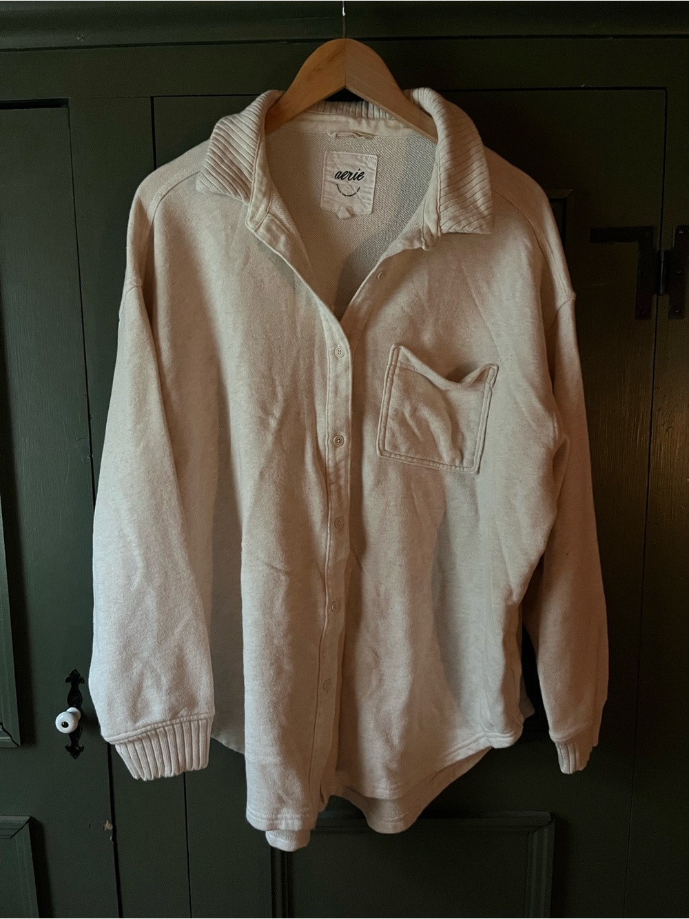 aerie Cream Button-Front Collared Knit Shirt